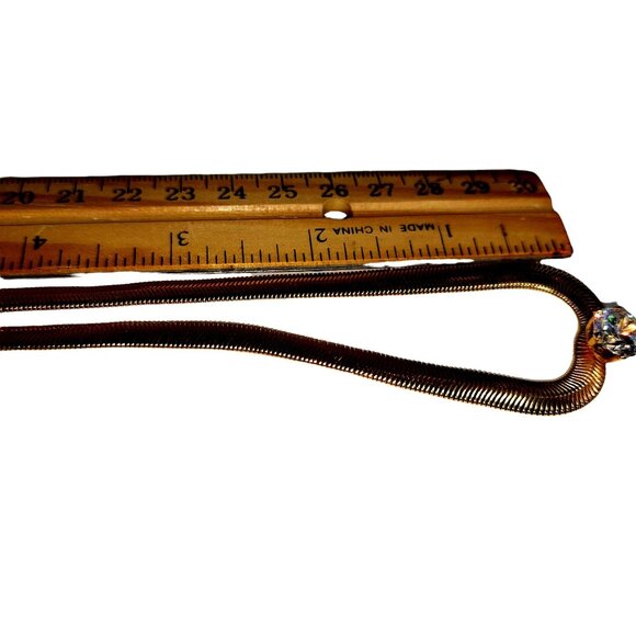 1980s Majesty Collection Gold Tone Snake Chain Necklace and Single Clear Crystal - Picture 3 of 5